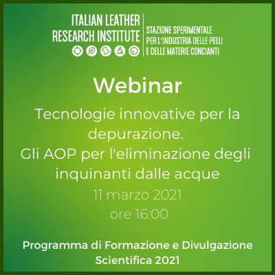 Webinar Scientifico: Tecnologie innovative per la depurazione. Gli AOP per l’eliminazione degli inquinanti dalle acque