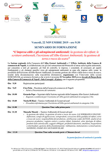 ALBO NAZIONALE GESTORI AMBIENTALI - SEZIONE REGIONALE DELLA CAMPANIA - SEMINARIO DI FORMAZIONE - 22 NOVEMBRE 2019 